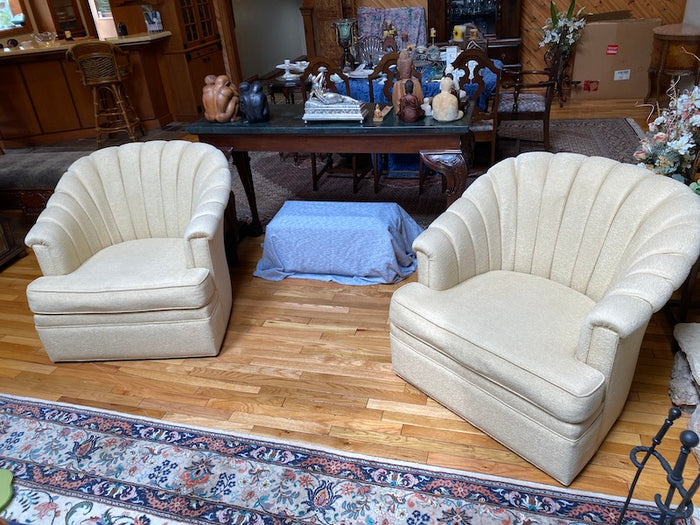 2 Vintage Beige Upholstered Armchairs