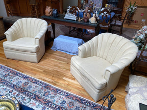2 Vintage Beige Upholstered Armchairs