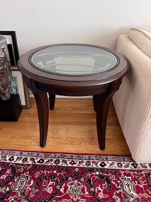 Round Wood and Glass Side Table- Made in Indonesia