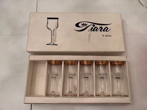 Set of 5 Gold Rimmed Cordial Glasses