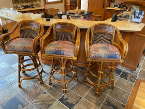 3 Vintage Bamboo Style Rattan Bar Stools