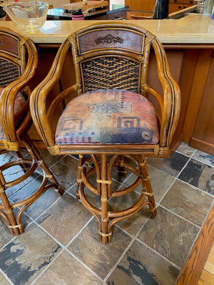 3 Vintage Bamboo Style Rattan Bar Stools