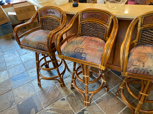 3 Vintage Bamboo Style Rattan Bar Stools