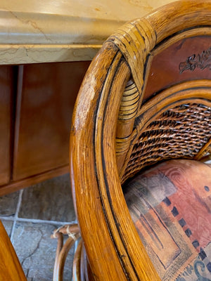 3 Vintage Bamboo Style Rattan Bar Stools