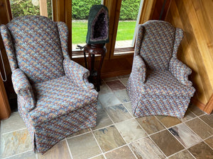 2 Vintage High Back Upholstered Armchairs