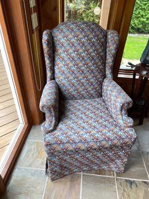2 Vintage High Back Upholstered Armchairs