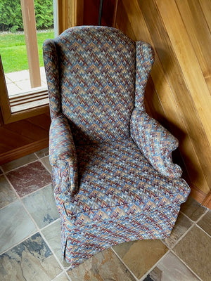 2 Vintage High Back Upholstered Armchairs