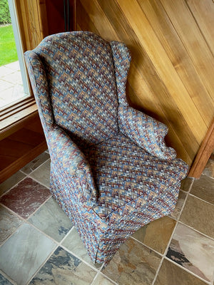 2 Vintage High Back Upholstered Armchairs