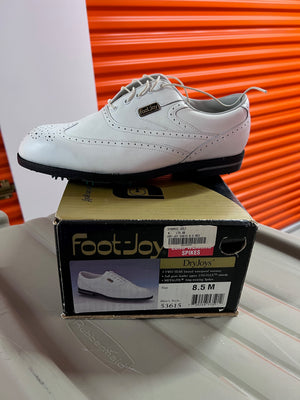 Men's FOOTJOY DRYJOYS 53615 WING TIP OXFORD Golf Shoes, White- Size 8.5