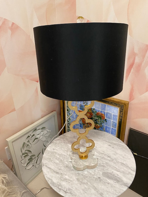 Modern Gold Table Lamp, Black Shade, Acrylic Base