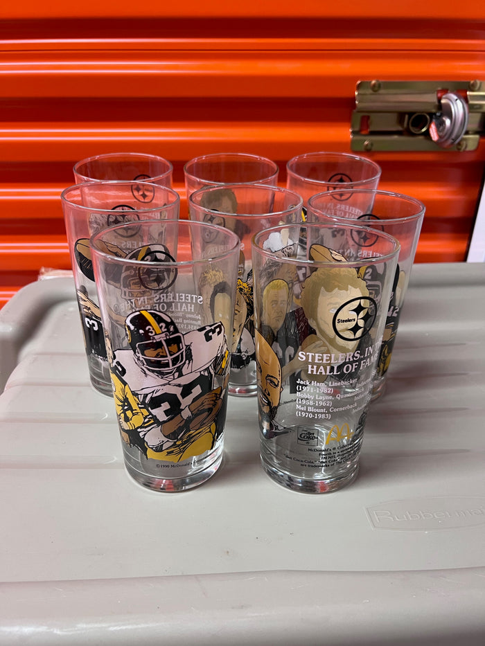 8 Vintage 1990 Pittsburgh Steelers in the Hall of Fame McDonalds Coca-Cola Glasses