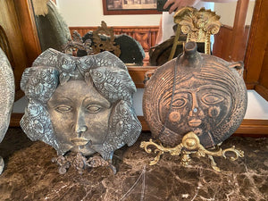 2 Faces, Pottery Decor on Stands- Made in Mexico