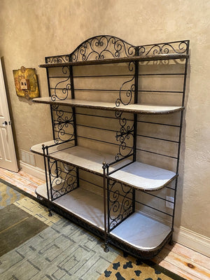 Large Marble & Wrought Iron Baker's Rack