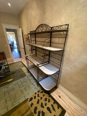 Large Marble & Wrought Iron Baker's Rack