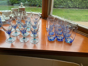 Blue Glass Dinnerware Lot- Service for 12