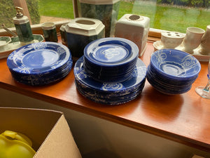 Blue Glass Dinnerware Lot- Service for 12