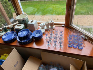 Blue Glass Dinnerware Lot- Service for 12
