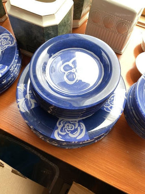 Blue Glass Dinnerware Lot- Service for 12