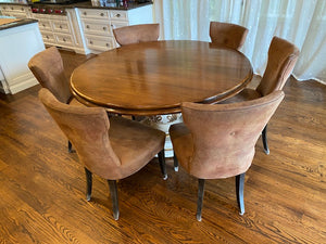 Bernhardt Round Dining Table + 6 Brown Chairs