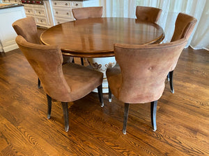 Bernhardt Round Dining Table + 6 Brown Chairs
