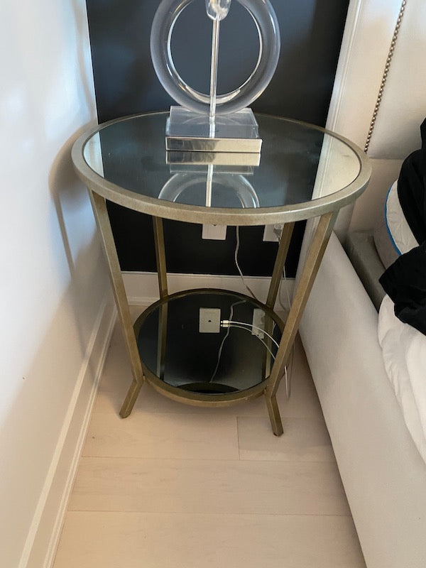 Pair of 2-Tier Mirrored Side Tables, Gold Frame