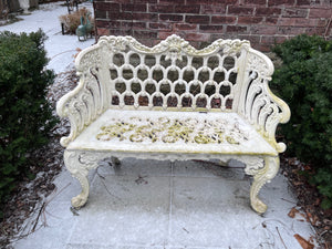 Outdoor White Cast Iron Garden Bench