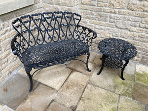 Outdoor Cast Aluminum Bench + Side Table