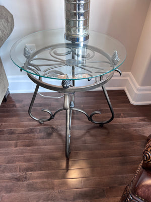 Round Glass Top Side Table, Metal Base