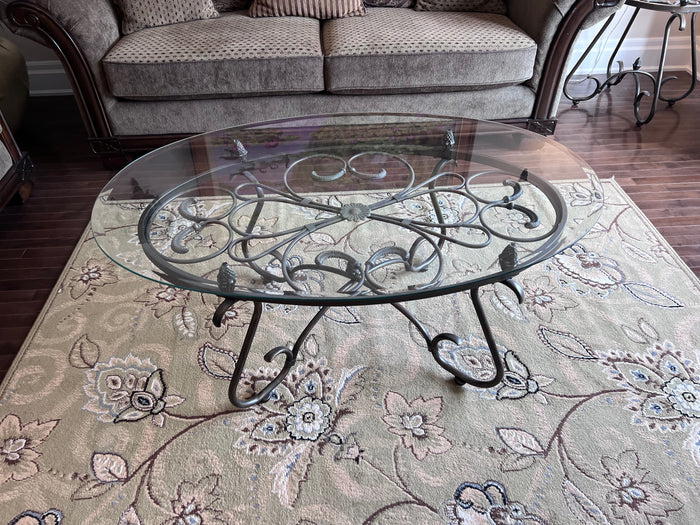 Round Glass Top Coffee Table, Metal Base