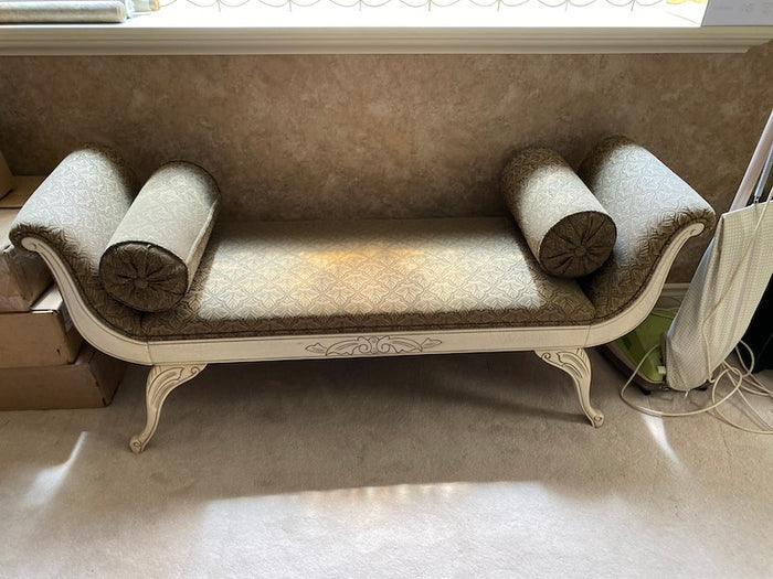 Cleopatra Bench with Rolled Arms, White Wood Frame