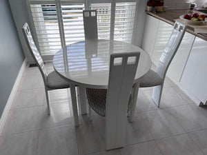 Vintage White Melamine Round Dining Table + 4 Chairs