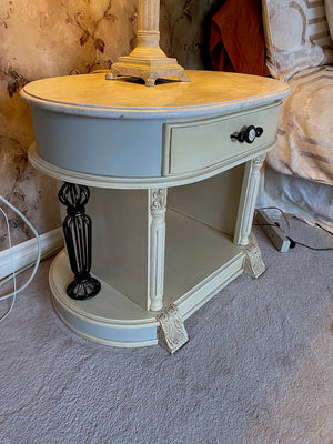 2 Oval Marble Top Nightstands