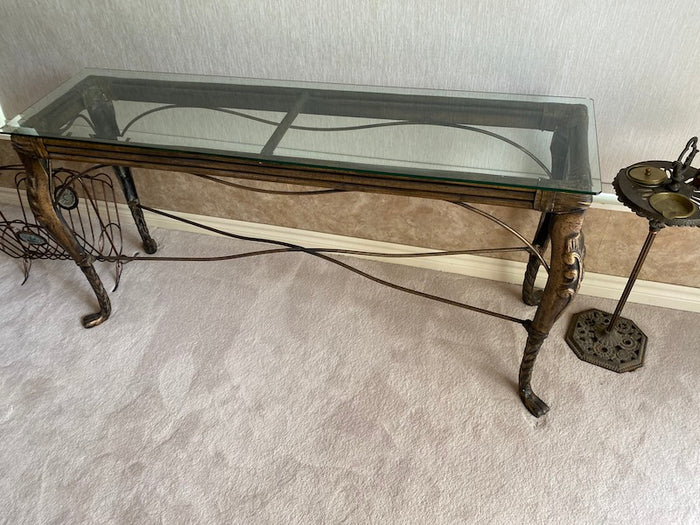 Beautiful Console Table, Metal Base & Glass Top
