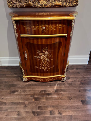 Ornate Reproduction Antique Cabinet, Gold and Painted Accents