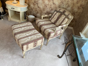 Striped Upholstered Armchair + Matching Ottoman