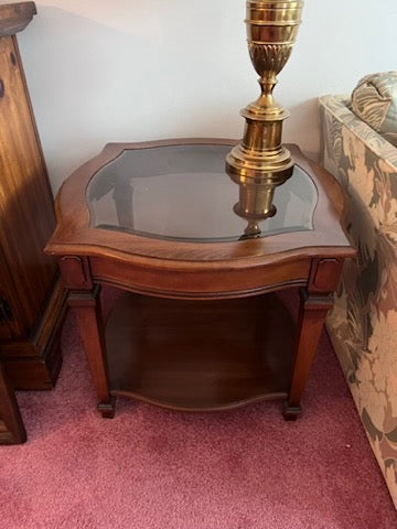 Pair of Wood & Glass Side Tables