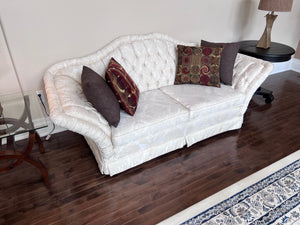 Vintage Cream Upholstered Tufted Love Seat