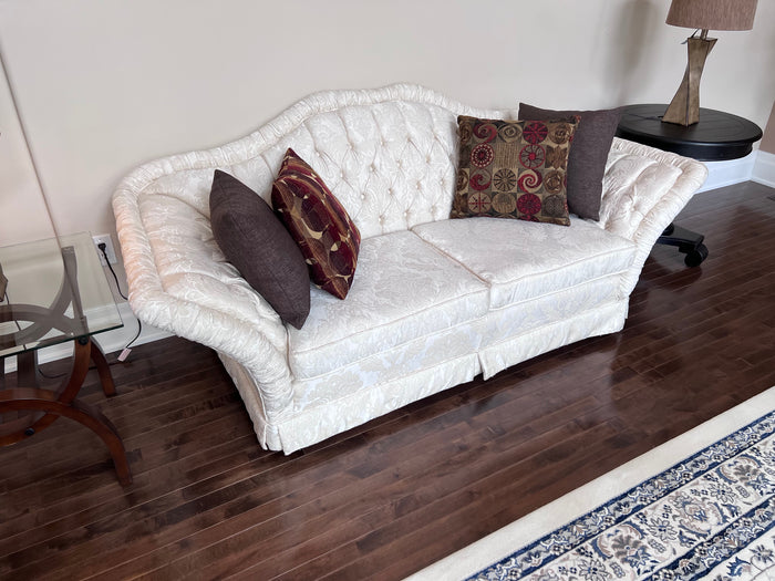 Vintage Cream Upholstered Tufted Love Seat