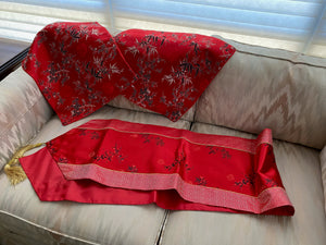 Red Oriental Table Runner & 2 Zippered Pillow Covers