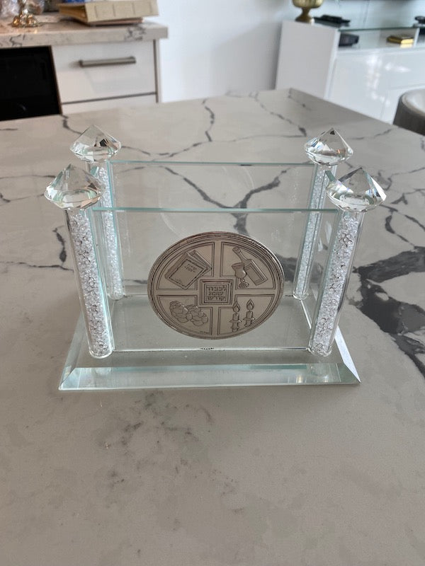 Schonfeld Crystal Napkin Holder Sterling Silver Shabbat Design