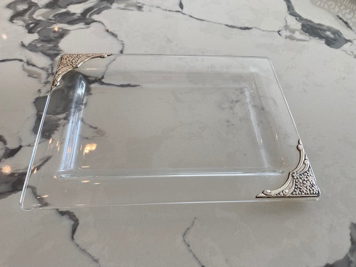 Glass Dish, Sterling Silver Accents