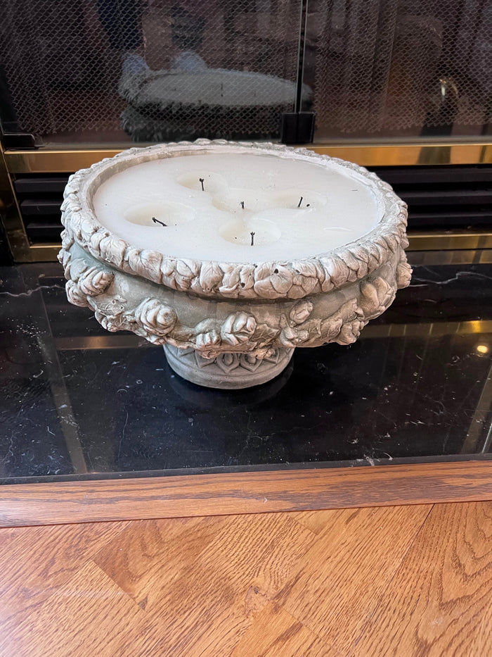 Large Candle in Ornate Ceramic Holder