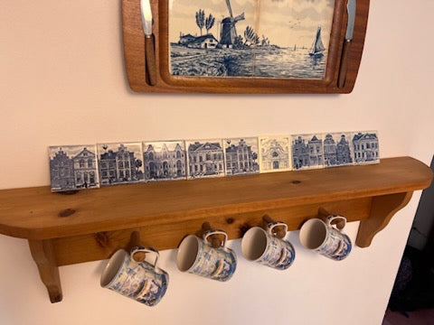 9 KLM Business Class Dutch Delft Ceramic Tile Coasters- *RARE