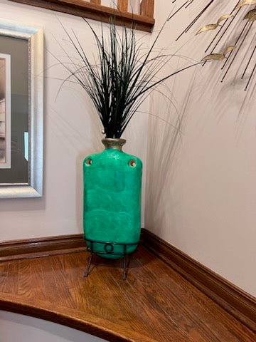 Green Painted Vase on Stand