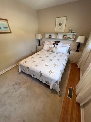 Queen White Melamine Bedroom Set, Side Tables Attached (*DRESSER NOT PHOTOGRAPHED)