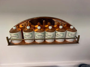 Wall Mounted Copper Spice Rack + 6 Jars