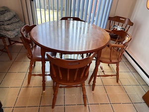 Solid Wood Round Kitchen Table + 6 Chairs (+2 extra leaves)