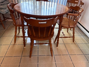 Solid Wood Round Kitchen Table + 6 Chairs (+2 extra leaves)