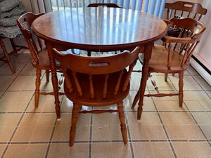 Solid Wood Round Kitchen Table + 6 Chairs (+2 extra leaves)