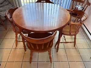 Solid Wood Round Kitchen Table + 6 Chairs (+2 extra leaves)